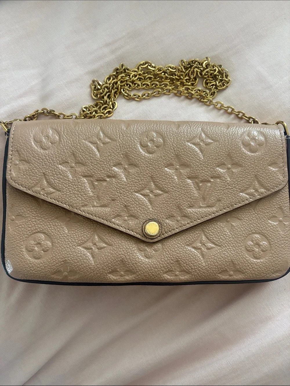 Louis Vuitton Taupe Monogram Envelope Chain Clutch - Picture 1 of 9